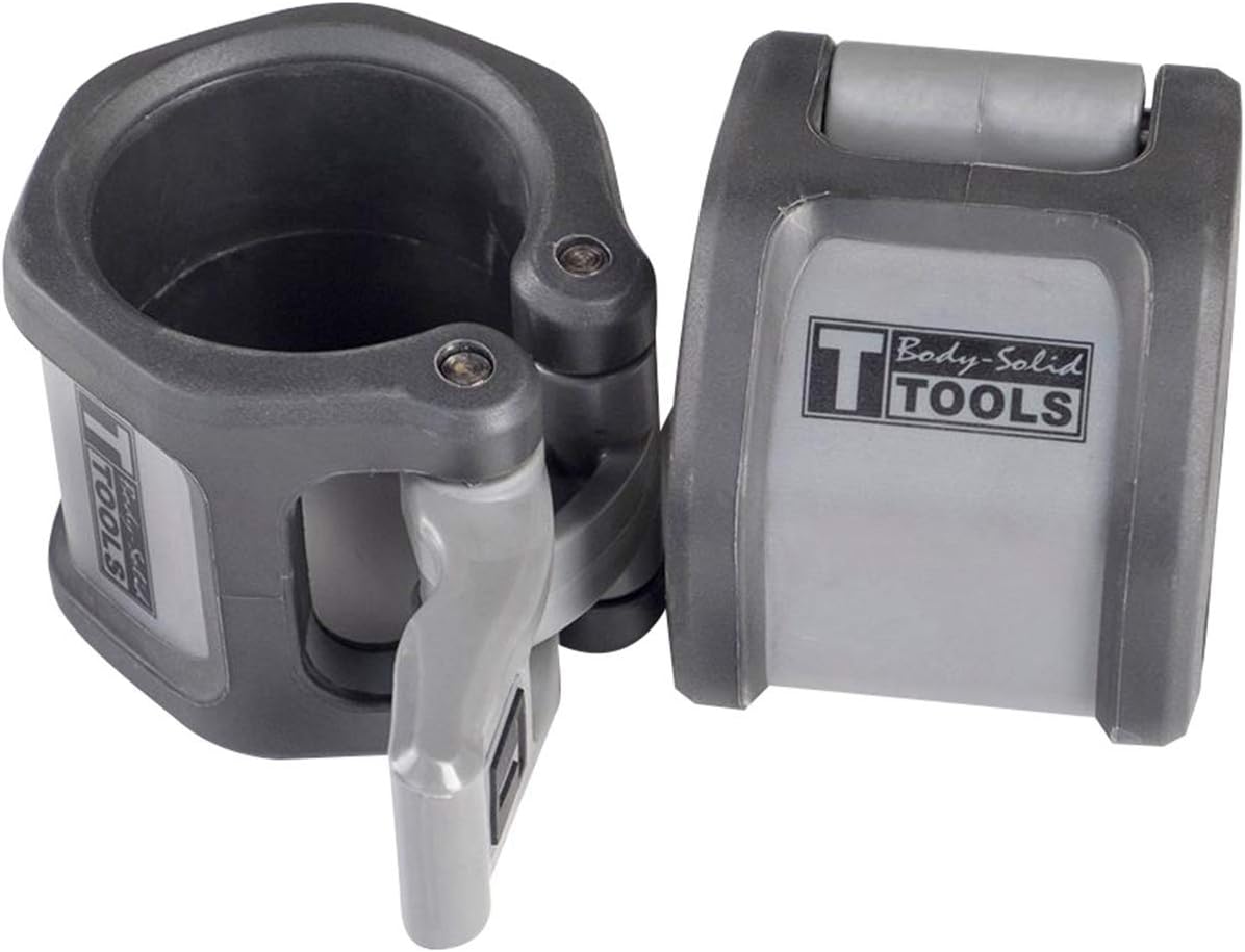 Body-Solid Tools Lock Jaw Hex Collars - Quick-Locking Latch Barbell Clamps, Ideal for Olympic Barbells and Weight Lifting Bars, Secure and Durable for Home and Commercial Gym, 2" Collars Pair, Gray