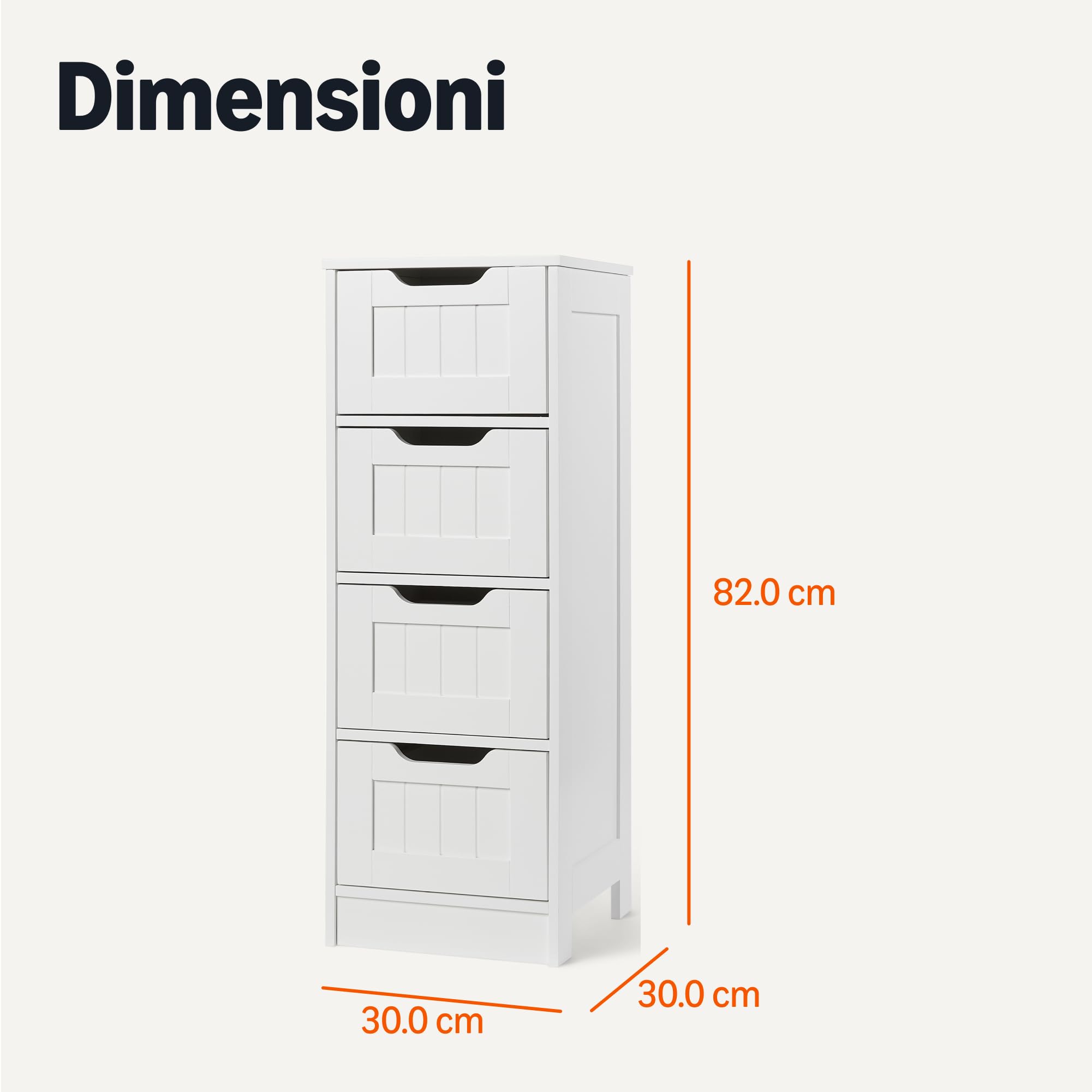 Amazon Basics Mobile da Bagno con 4 Cassetti, Mobile Sottolavabo, Struttura in MDF, Bianco, 30cm x 30cm x 82cm