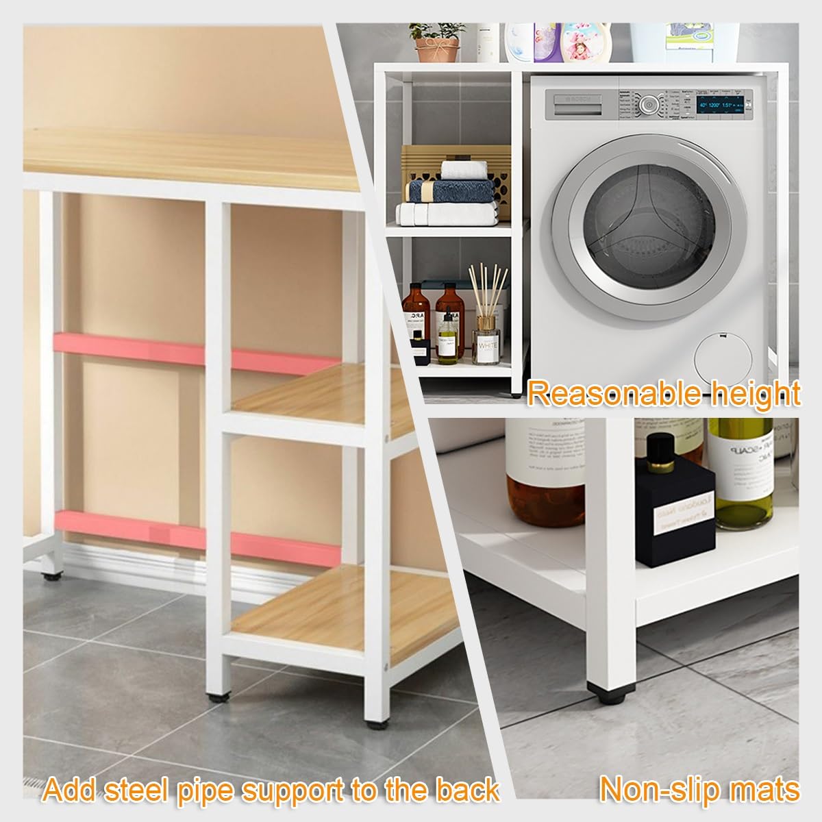 Aufbewahrungsregal für Waschmaschinenschrank, 3 Ebenen, für Waschmaschine und Trockner, spart Platz in der Wäscherei (1,90 cm)
