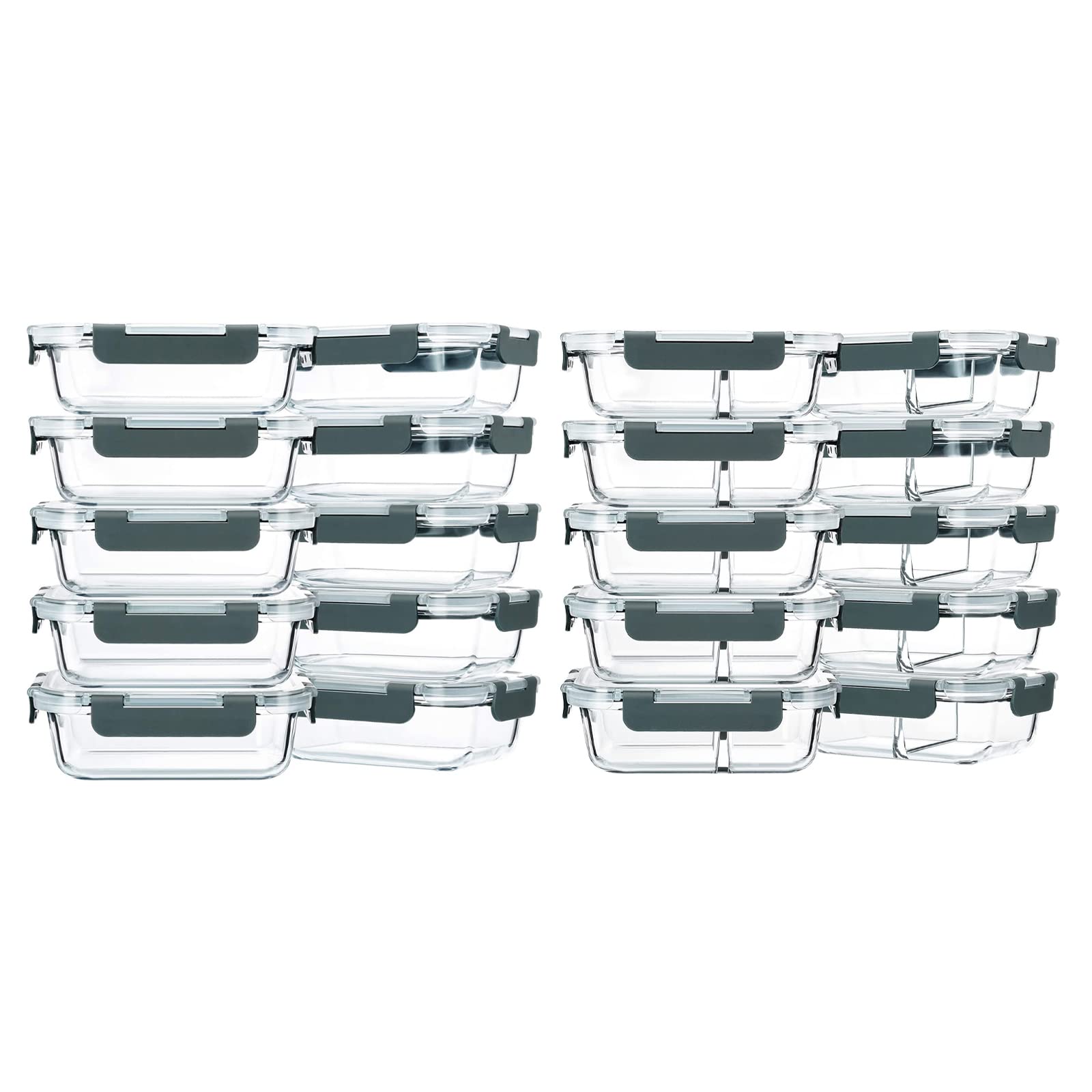 M MCIRCO10-Packs Glass Meal Prep Containers with 1 Compartment and 10-Packs with 2 Compartments, 22 Oz