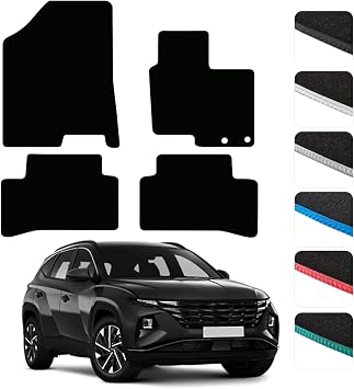 GCM - Car Floor Mats for Hyundai Tucson 2021 to Present Also for Electric & Hybrid Full Floor Protection-Anti Slip & Fit Mat with Clips Easy Clean Car Carpet All-Weather - Black Edging, Carpet