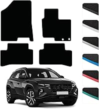 GCM - Car Floor Mats for Hyundai Tucson 2021 to Present (Also for Electric & Hybrid) Full Floor Protection-Anti Slip & Fit Mat with Clips Easy Clean Car Carpet All-Weather - Black Edging, Carpet