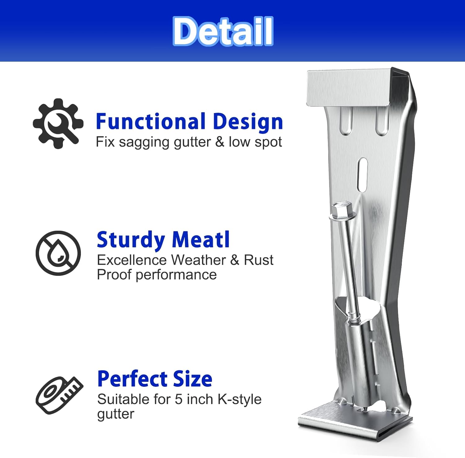 Quick Screw Gutter Hangers 5 Inch- 100 Pack Gutter Support Bracket Hidden Gutter Hanger with Screw Gutter Clip Gutter Hook Fix Sagging Rain Gutters