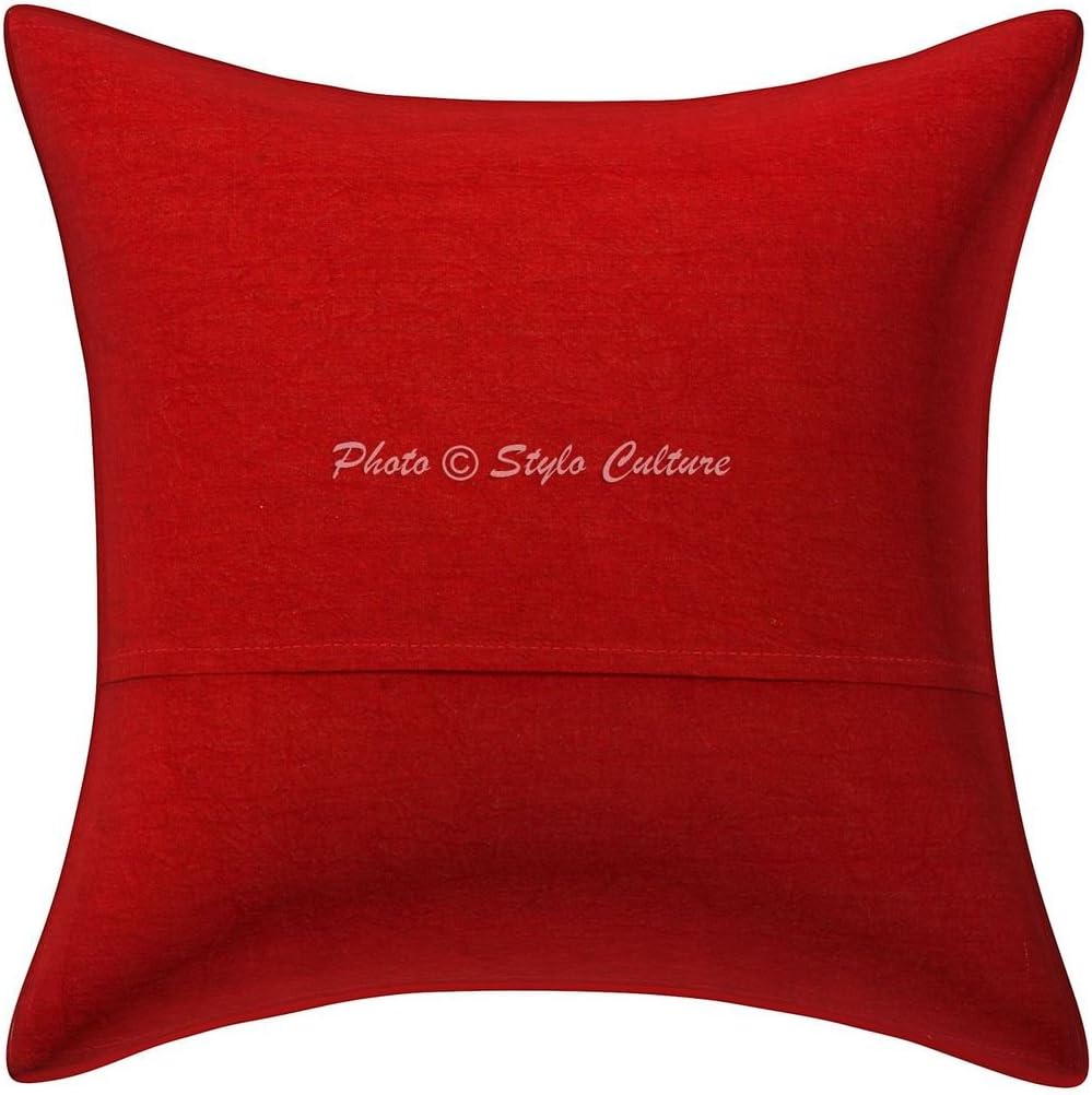 Bohemian Decorative Sofa Settee Toss Throw Pillow Cases 40x40 cm Cotton Bedroom Red Geometric Embroidered Mirror Lace Square Luxury Envelope Indian 16x16 Inch Cushion Covers - 5 Pcs