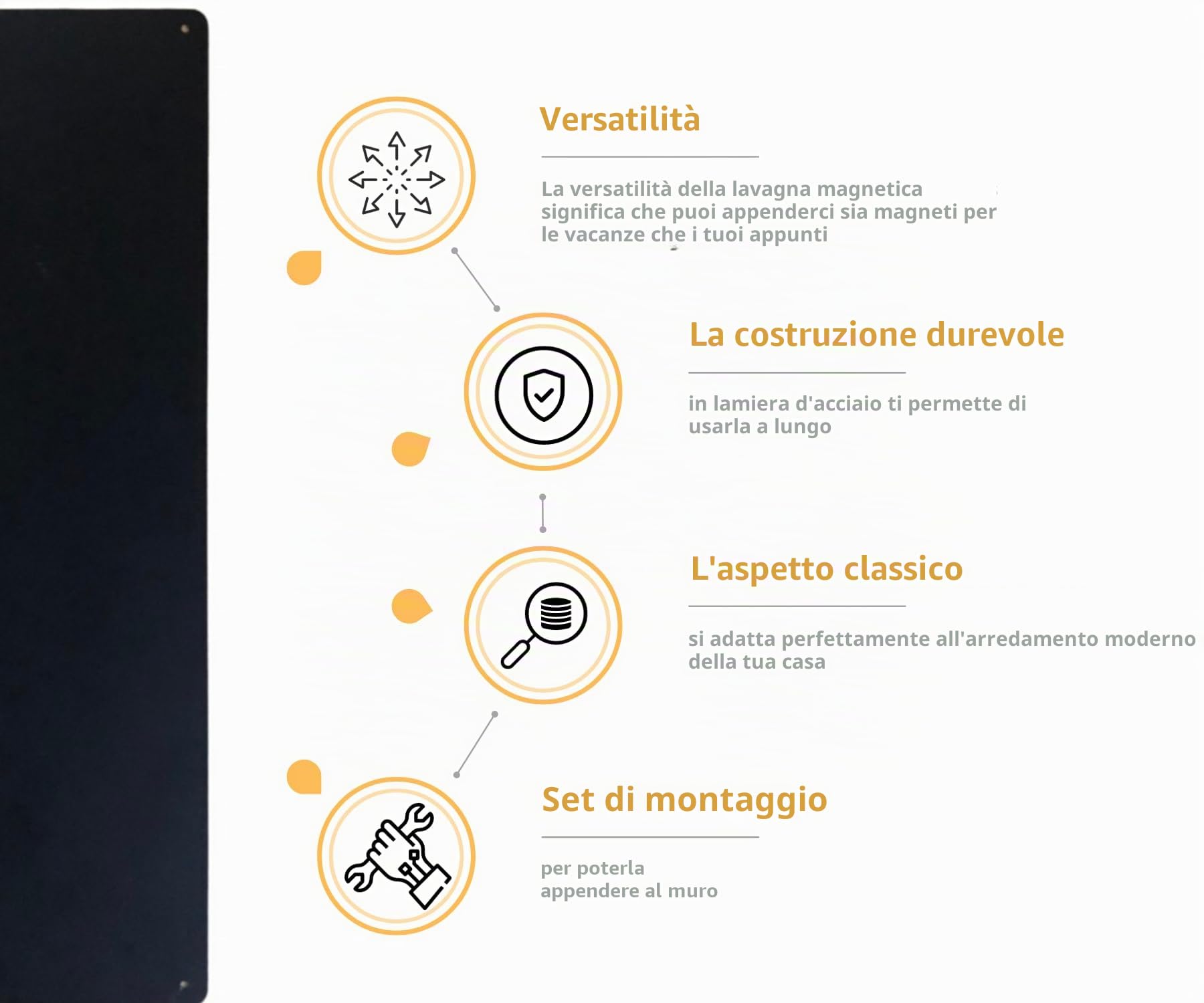 2 x Lavagna Magnetica da Parete in Acciaio Nera 80x22 cm, Black Memo-Board, Pannello Magnetico per Calamite, Lavagna da Cucina, Ufficio, Camera dei Bambini