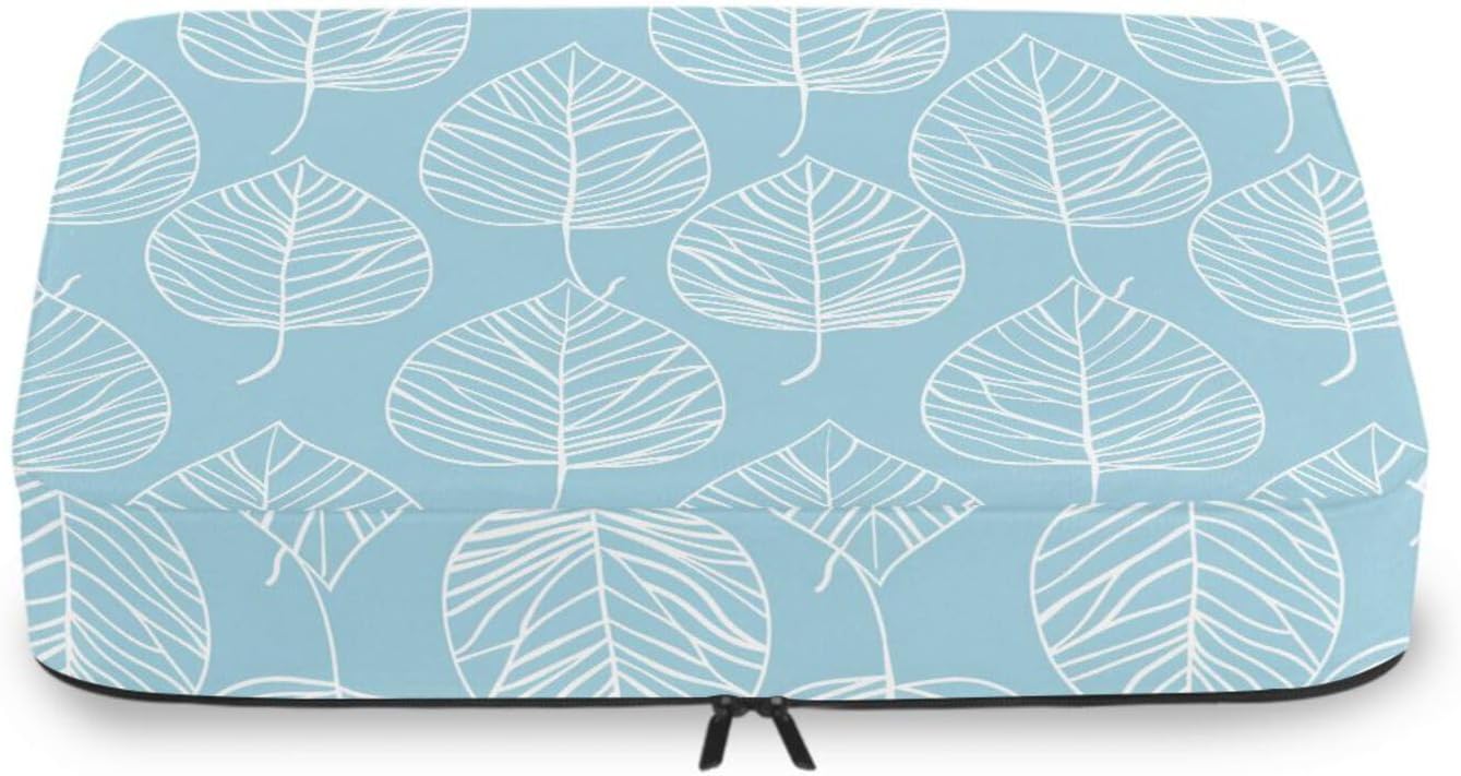 Light Blue Leaves 4 Pcs set organizer for closet Mesh Travel Essentials portable set compression packing cubes