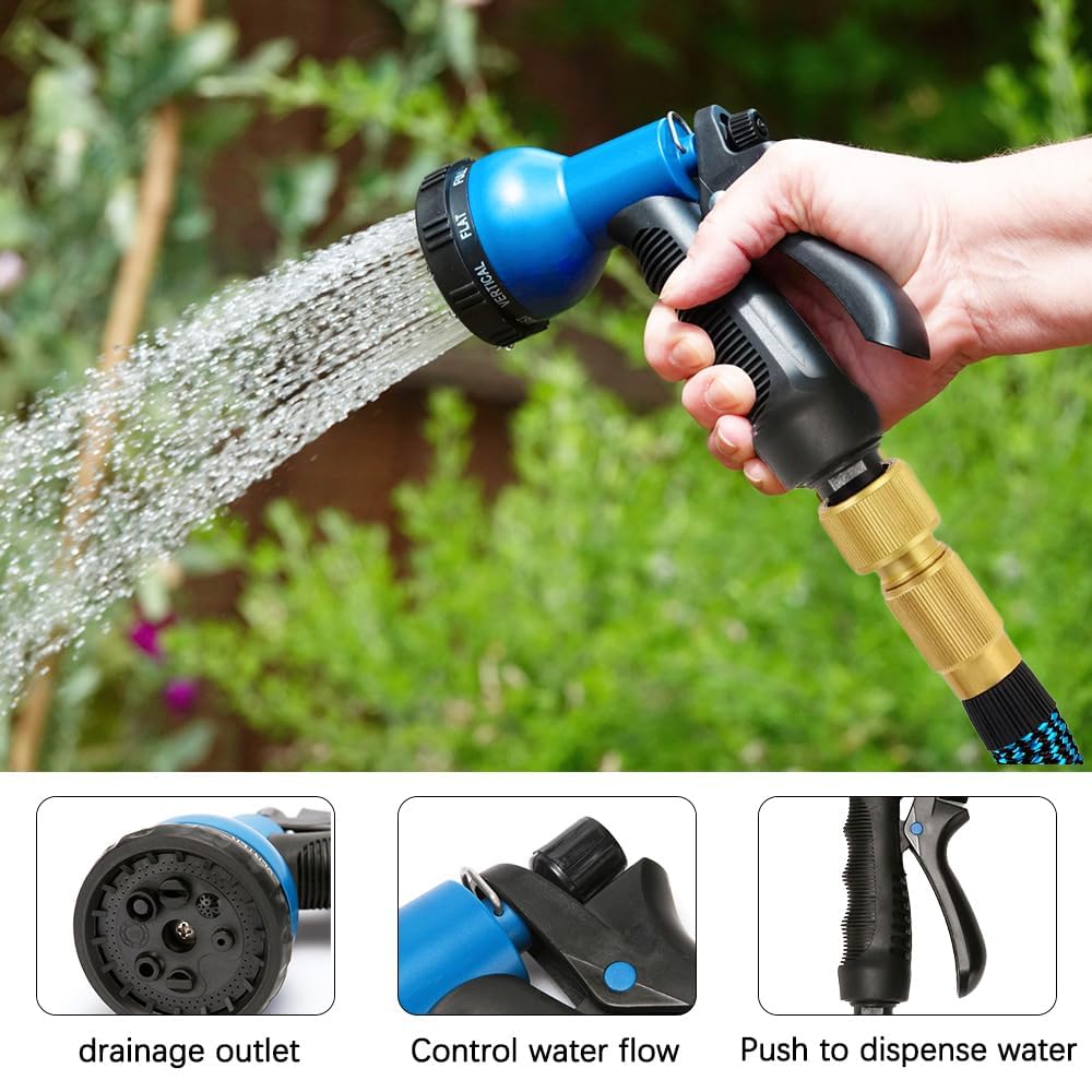 15M/50ft Flexibler Gartenschlauch, 10 Sprühmodi, Wasserschlauch Dehnbar, Adapter für 1/2' 3/4' Zoll, Schlauch Flexibel Bewässerung Mit Wandhalterung und Aufbewahrungstasche für den Außenbereich