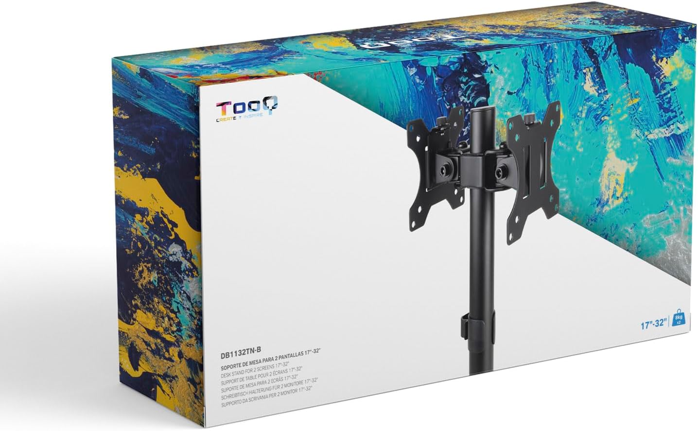 TOOQ DB1132TN-B - Table Stand for 2 Screens from 17 to 32 Inches, VESA 75 x 75 and 100 x 100 mm, Steel, Black