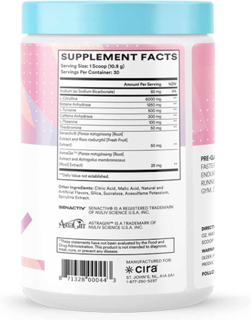 Cira Pre-Game Pre Workout Powder for Women - Preworkout Energy Supplement for Nitric Oxide Boosting, Endurance, Focus, and Strength - 30 Servings, Blue Raspberry