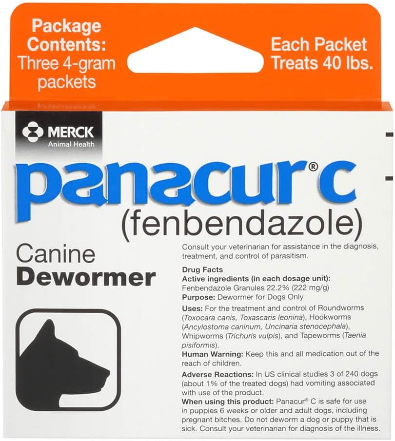 PanacurC Canine Dewormer Dogs 4 Gram Each Packet Treats 40 lbs (3 Packets)
