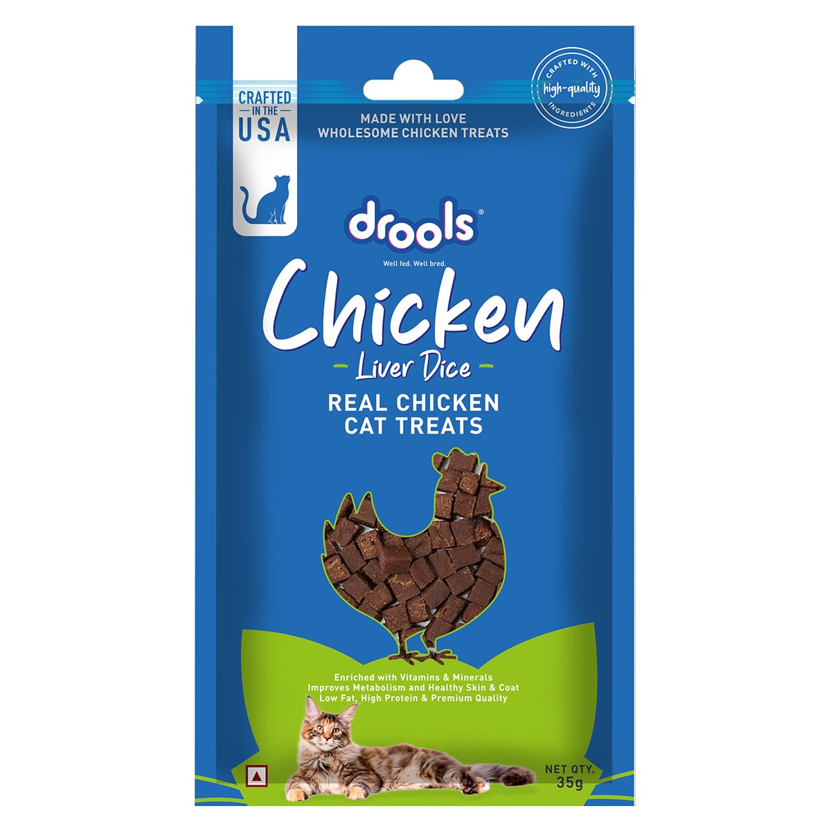 Drools Kitten & Adult Liver Diced, Cat Treats, 35g | Real Chicken Flavour | Rich in Protein | No Artificial Preservatives | Best for Training & Bonding