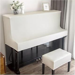 ENTCAM Funda De Cuero para Piano,Cubierta De Piano De Lujo Ligera,Cubierta De Piano Vertical,paño De Cubierta De Piano A Prueba De Agua,cubier(Size:Double Stool Cover[30 * 15 * 7in],Color:Blanco)