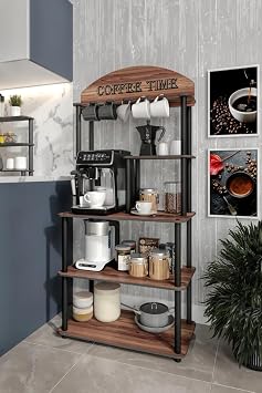 Coffee Time Multi-Purpose Cabinet – Coffee Corner Design with Madran Walnut Color, Compatible with All Coffee Machines, Functional Storage Unit with Shelves and Drawers