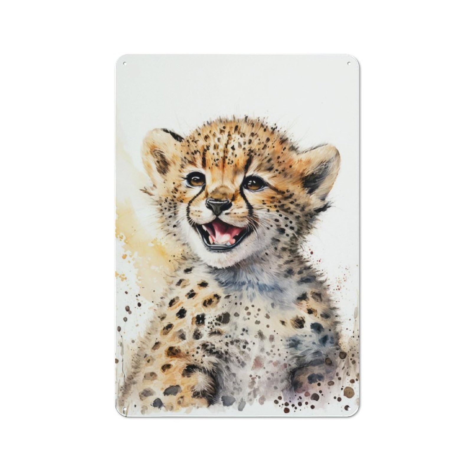 Junmoney Happy Cheetah Watercolor Vintage Tin Sign 30X20cm With For Workshop Wall, For Makers And Diy Enthusiasts, For Retro Home Interiors