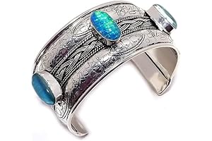 Blue Triplet Opal Embellished Cuff Bracelet