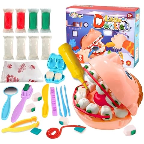 Crelloci 21Pcs Play Dough Dentist Set Playdough Mini Dental Kit Tools and Cutters Accessories Drill and Fill Teeth Toys Playset for Kids 3 4-5 Years Old Boys Girls Cover