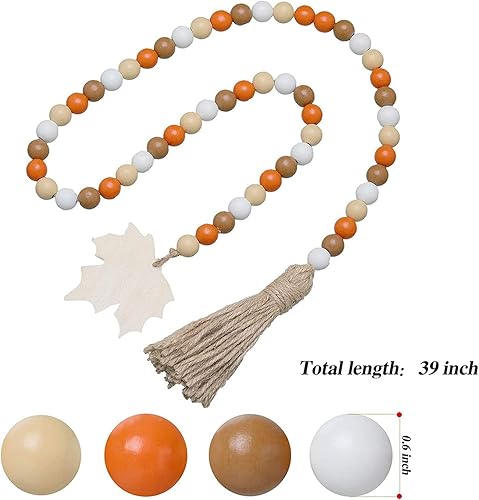 Miniatura 2 de 2 guirnaldas de cuentas de madera de Halloween, hojas de arce y calabaza, cuentas de oración de madera de otoño, guirnalda rústica para bandeja