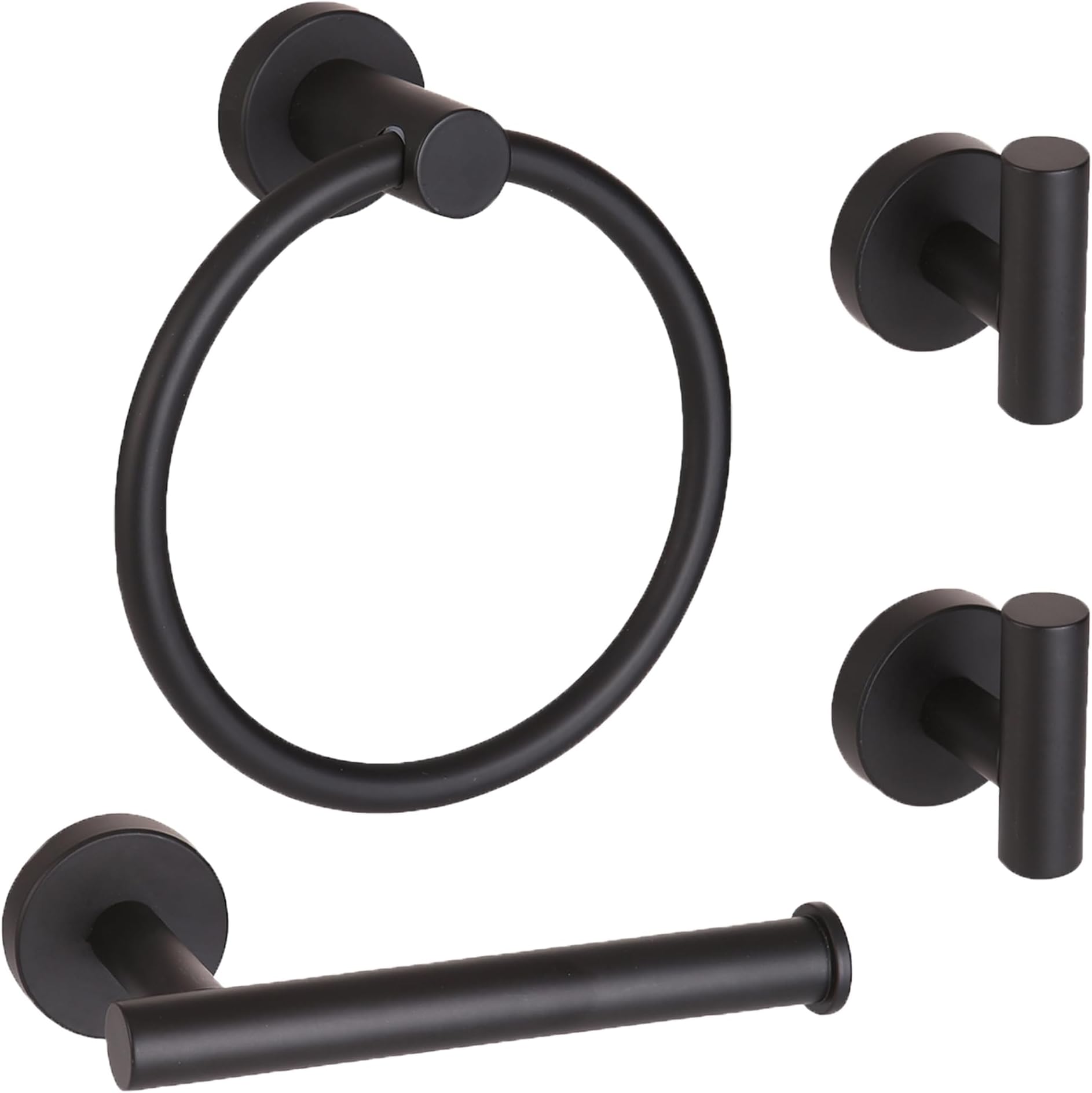4 Piece Matte Black Stainless Steel Bathroom Hardware Set Include Hand Towel Ring Toilet Paper Holderand 2 Robe Towel HooksBathroom Accessories Kit
