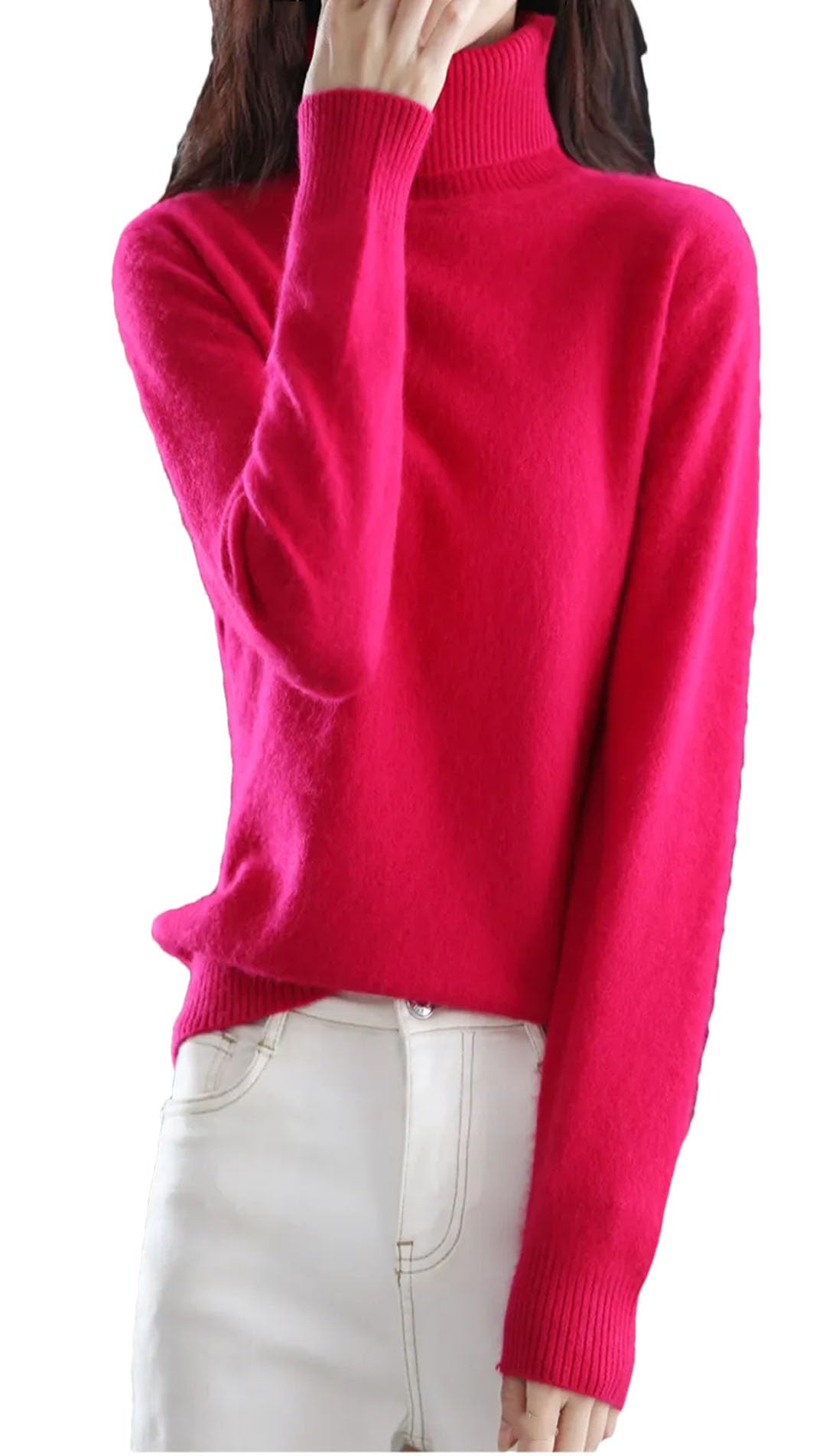 Jerseys De Punto De Cuello Alto De Cachemir Liso De Manga Larga para Mujer