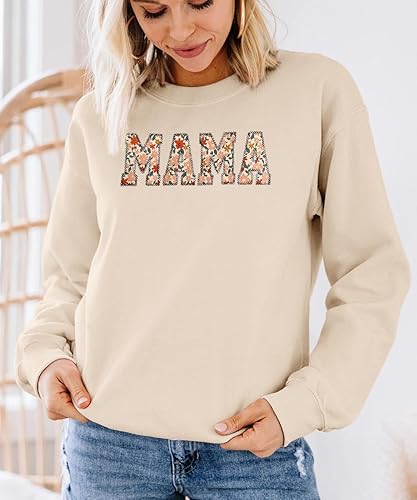 Miniatura 4 de KEKEMI Sudaderas casuales con cuello redondo para mujer con estampado de letras de mamá ajuste holgado manga larga cuello redondo suéter