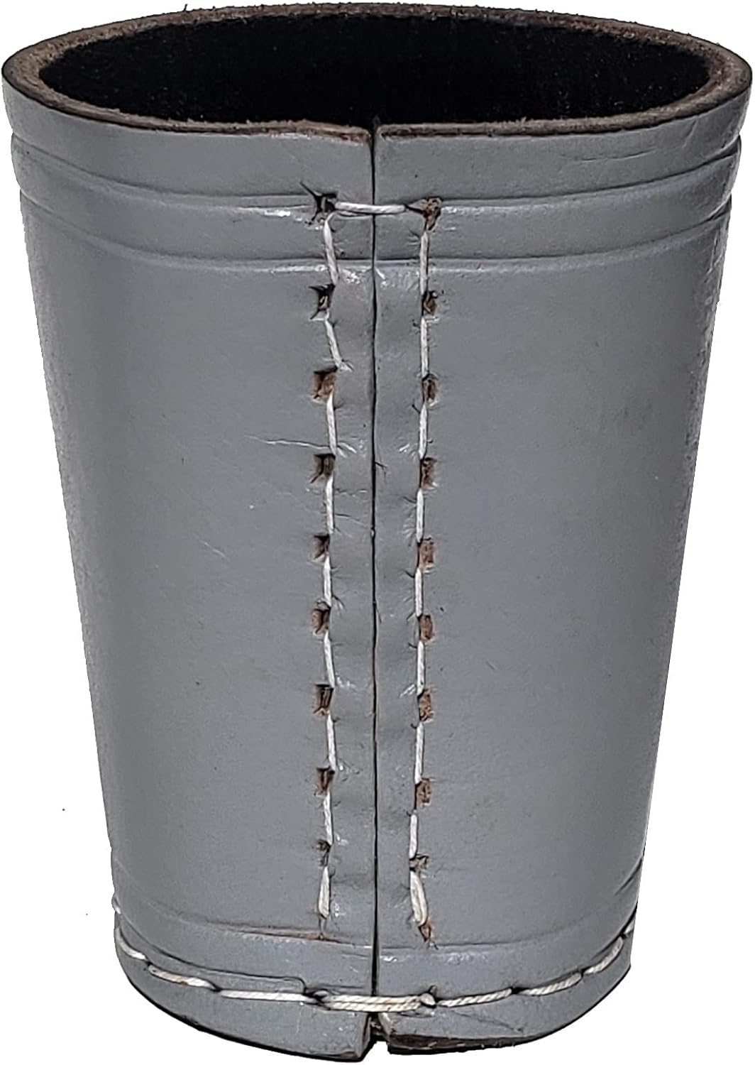 Cyber-Deals Genuine Leather Compact Dice Cups and Spanish Poker Dice Bundle (Grey w/Black Lining Cups, Ivory Tone Dice)