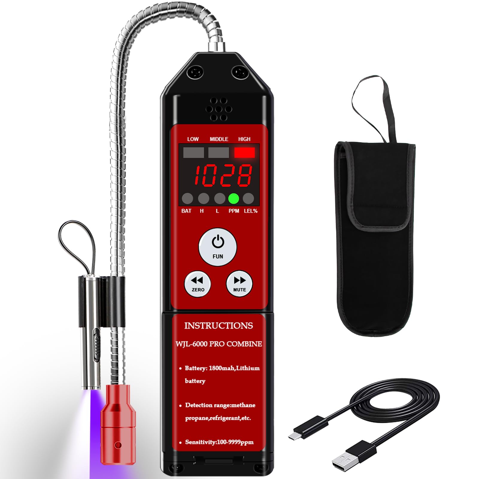WJL-6000 PRO REFRIGERANT Detector de fugas de refrigerante, Detector de fugas de halógeno HVAC,Detector de Fugas de Gas,Comprobador de gas portátil con alarma de pantalla LED R32 R454B R134a R410a (1)