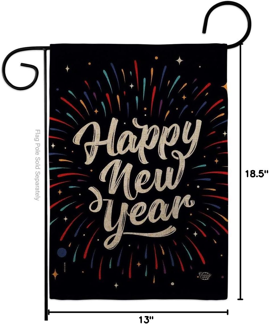 Happy New Year Burlap Burlap Garden Flag Clock Countdown Champagne Party Fireworks Celebrate Small Decorative Gift Yard House Banner Double-Sided Made In USA 13 X 18.5