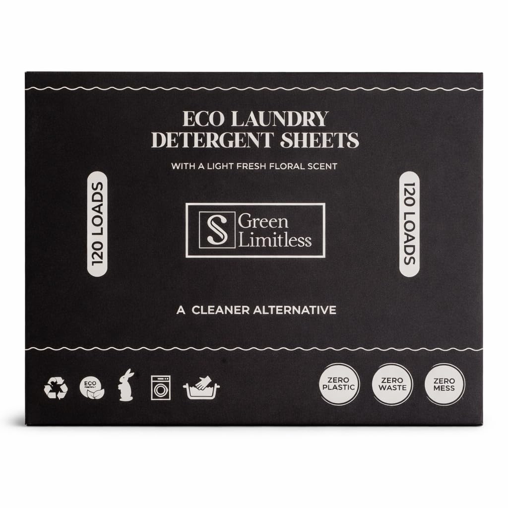 Green Limitless Eco Laundry Detergent 120 Sheets (Loads) with A Light Fresh Floral Scent. All the benefits of a liquid detergent, washing powder, or washing pods without any of the drawbacks.