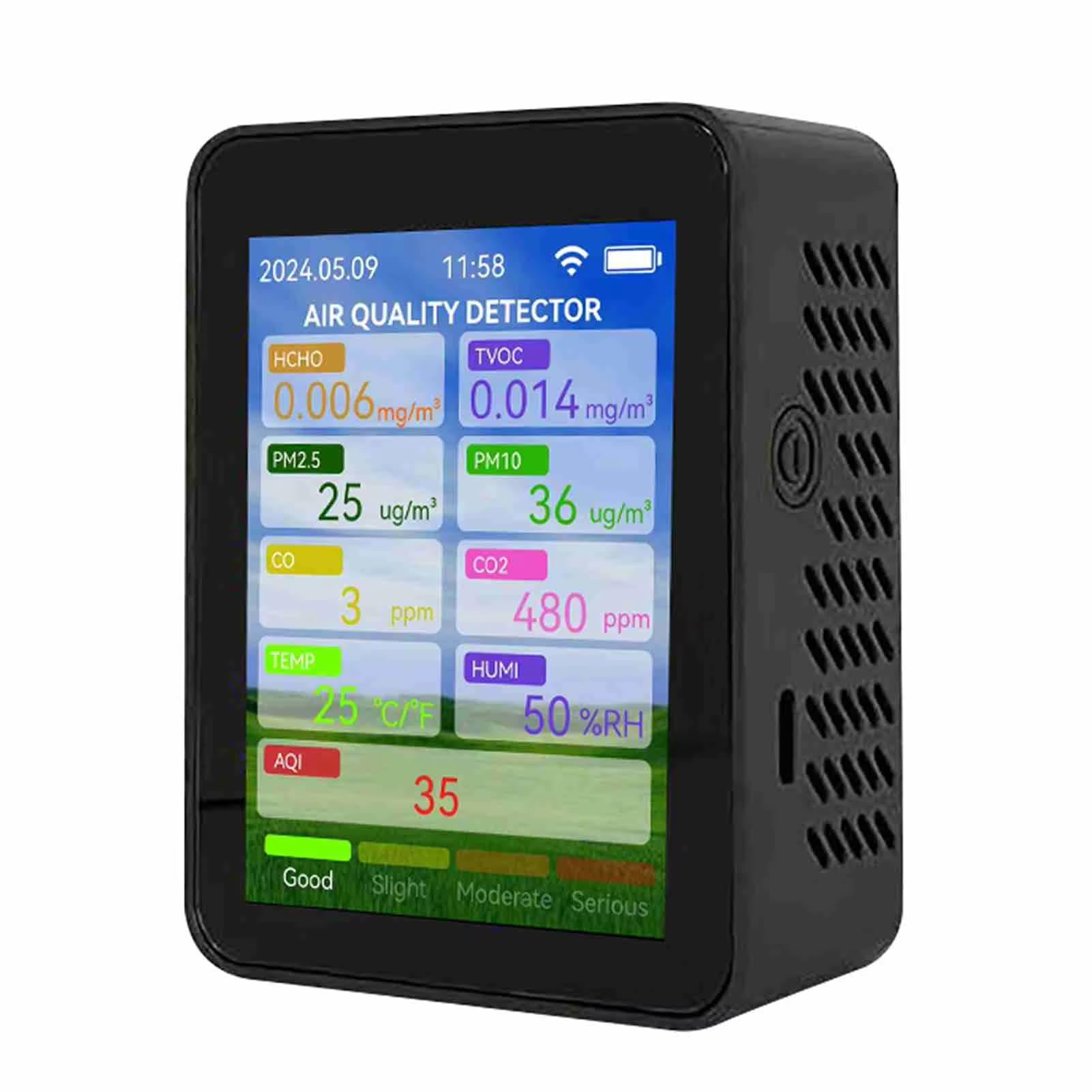 Monitor de co2, Medidor Multifuncional De Calidad del Aire WiFi, Probador Doméstico HCHO TVOC Monóxido Carbono CO2 PM2.5 PM10 para el hogar(Black)