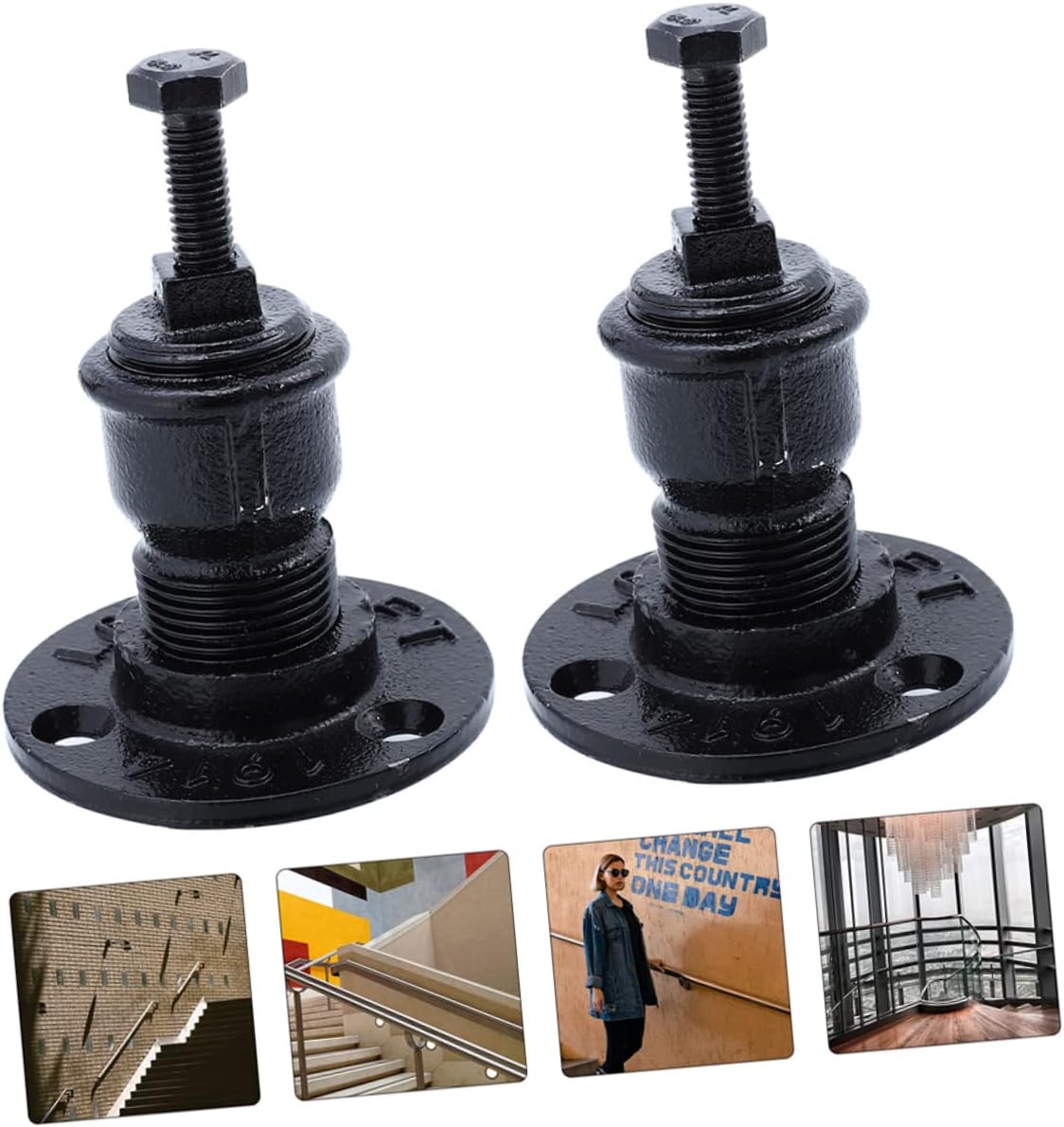 STOBOK 5pcs Multi-Purpose Handrail Support Bracket for Stairs and Walls Heavy-Duty Iron Pipe Design Easy to Install for Indoor and Outdoor Use Base