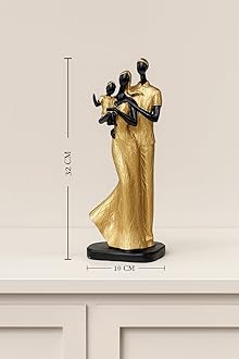 Xtore Stylish Golden Black Resin Couple Statue with Child for Home Decor (Pack of 1, Black & Golden)