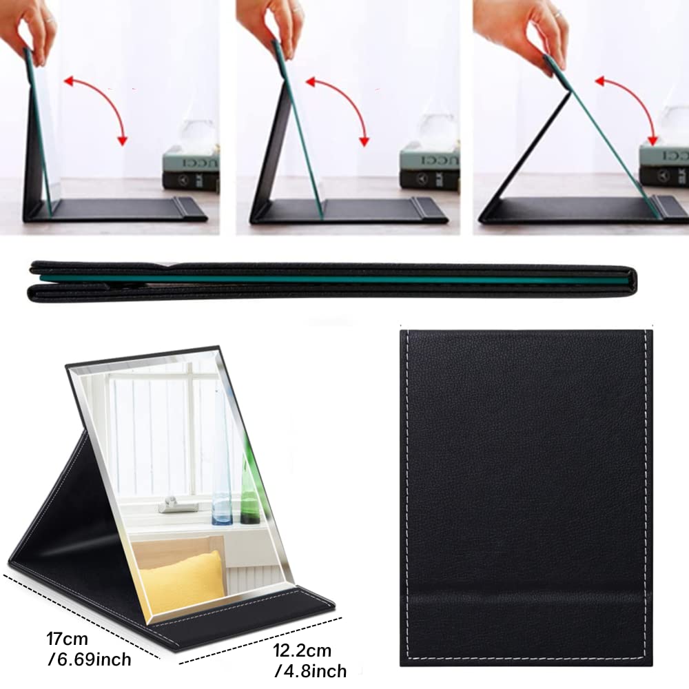 Miroir De Poche Pliable En Cuir PU - Format Compact 17x12 Cm Pour Maquillage, Voyage Et Bureau - Miroir Ajustable Et Portable