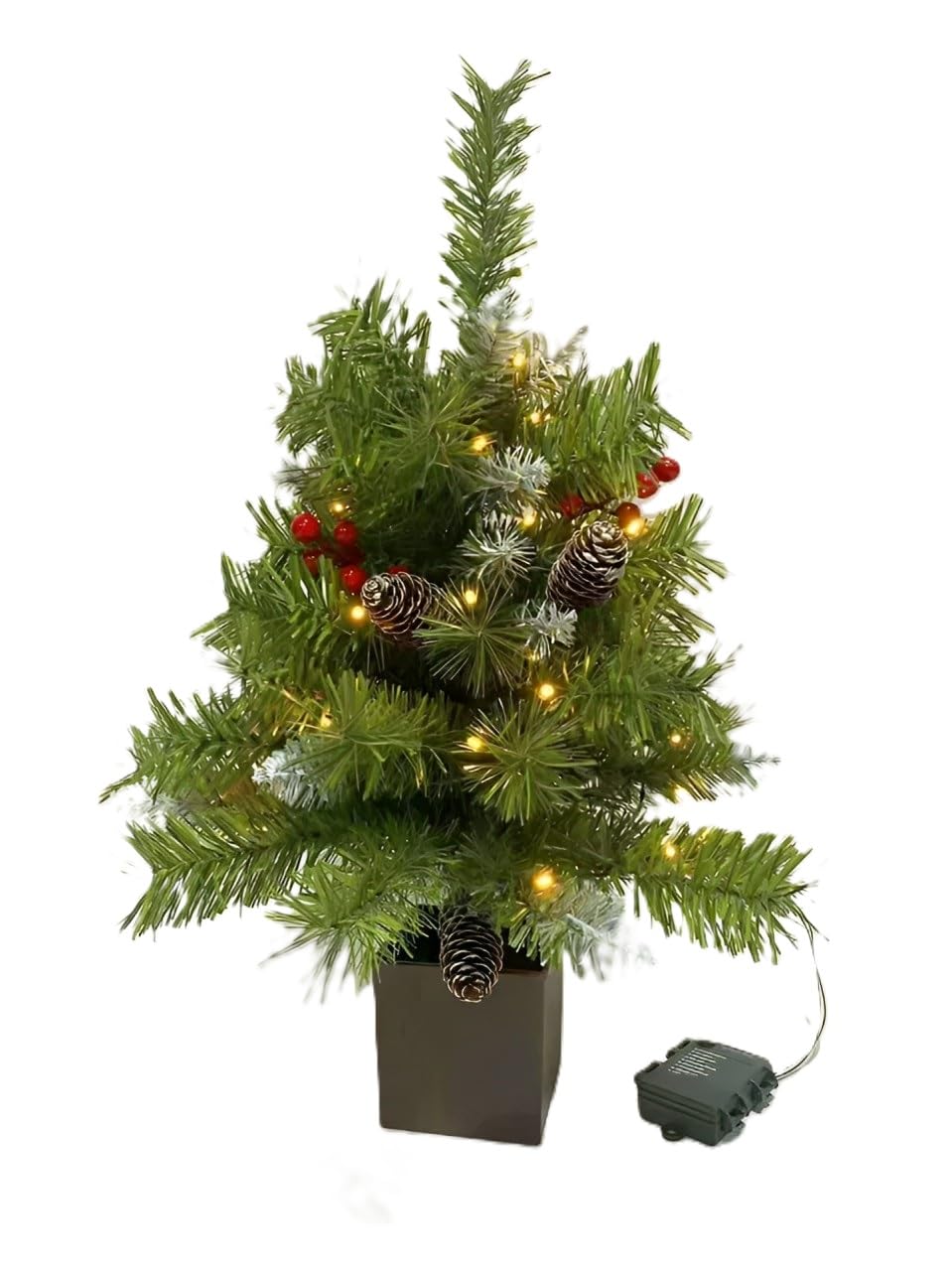 Homion Green 2Ft Pre-Lit Christmas Tree Artificial Xmas Tree With Led Lights & Retro Base X-Mas Traditional Decoration For Home Doorway And Pathway Living Caravan Decoration Camping - (60Cm)