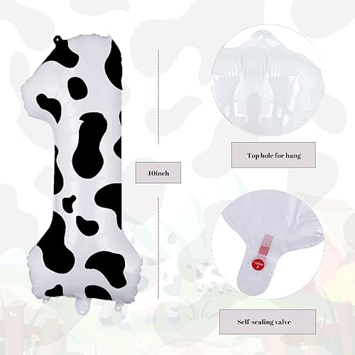 Miniatura 5 de Holy Cow Im One - Decoraciones de cumpleaños de 40 pulgadas, globos de papel de aluminio con el número 1, globos con estampado de vaca, pancarta