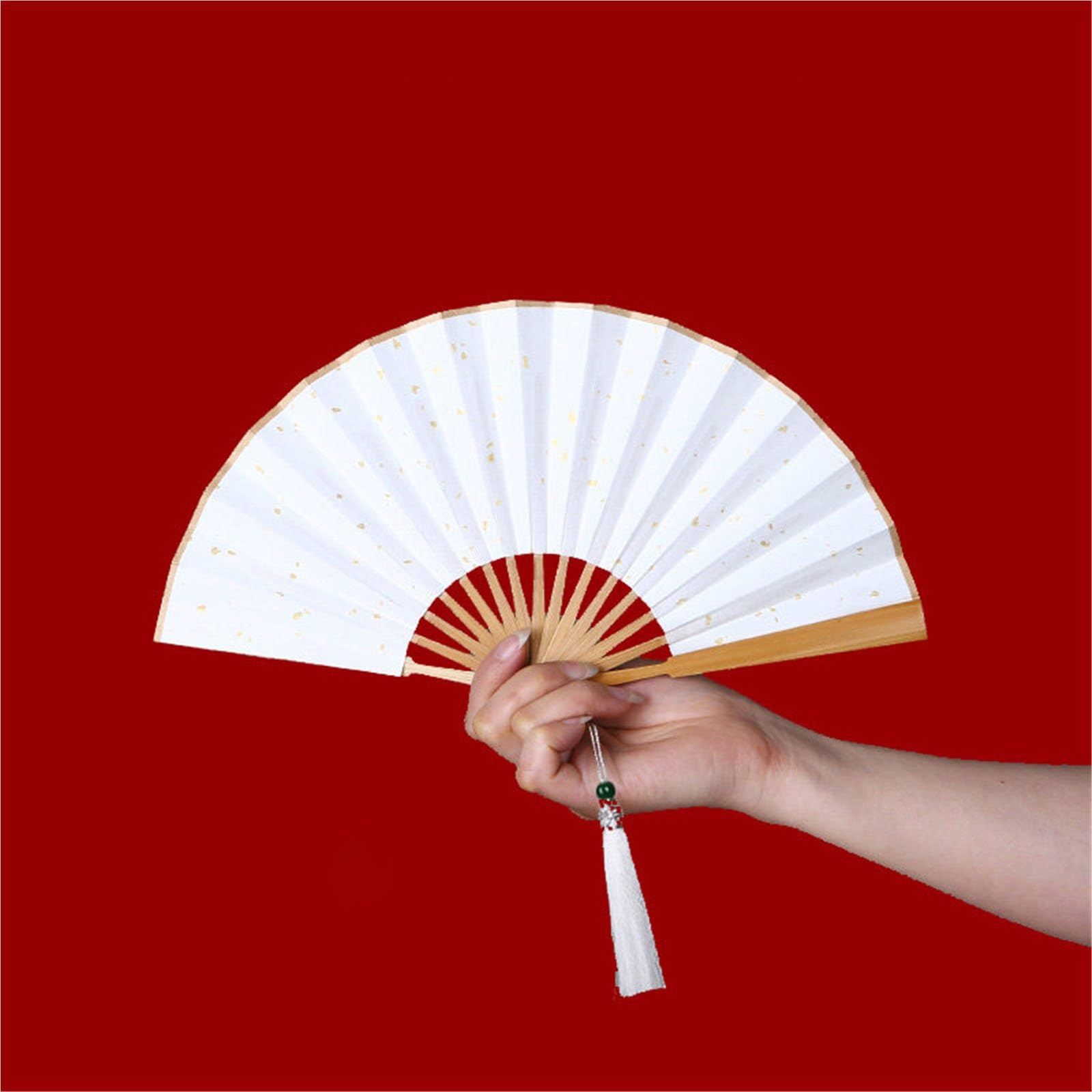 SXTYYH Mini 4-6inch Folding Hand Fan, Xuan Paper Chinese Style Folding Fans for Line Dancing, Pocket Size With Tassel, Handheld Fan for Women Foldable(5-inch white)
