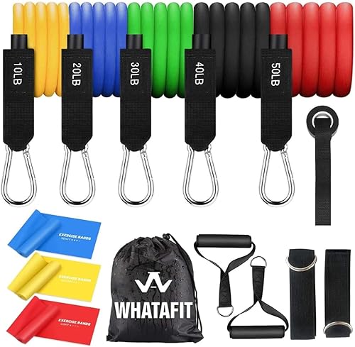 WHATAFIT Bandas de resistencia, bandas de ejercicio, bandas de resistencia para entrenamiento, bandas de entrenamiento con asas para hombres y
