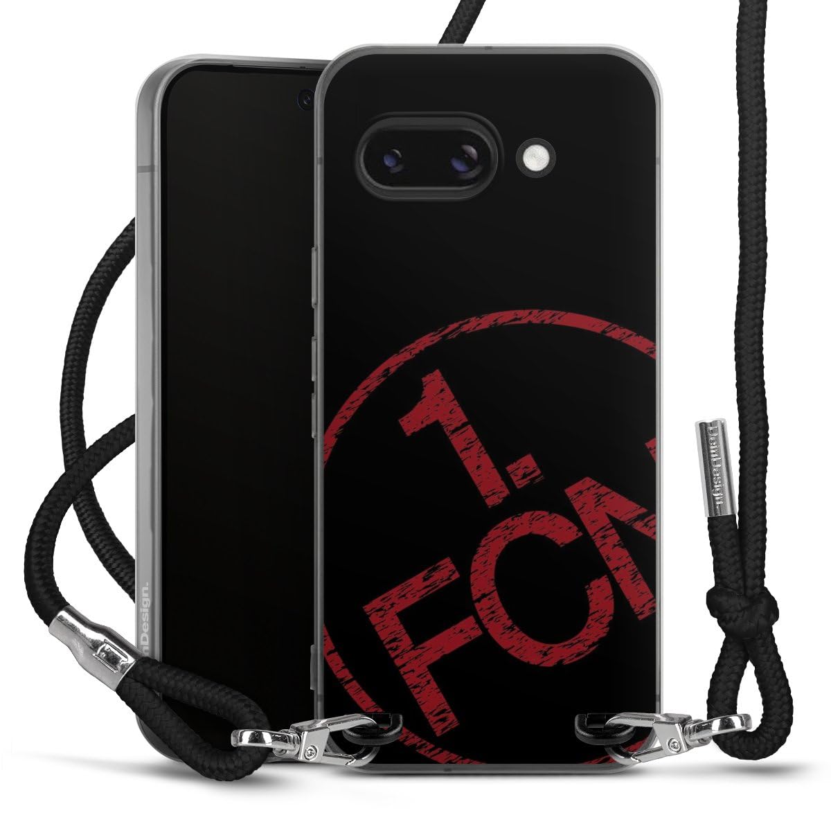 Carry Case kompatibel mit Google Pixel 9A Hülle mit Band Handykette zum Umhängen schwarz Fanartikel 1. FCN Textur