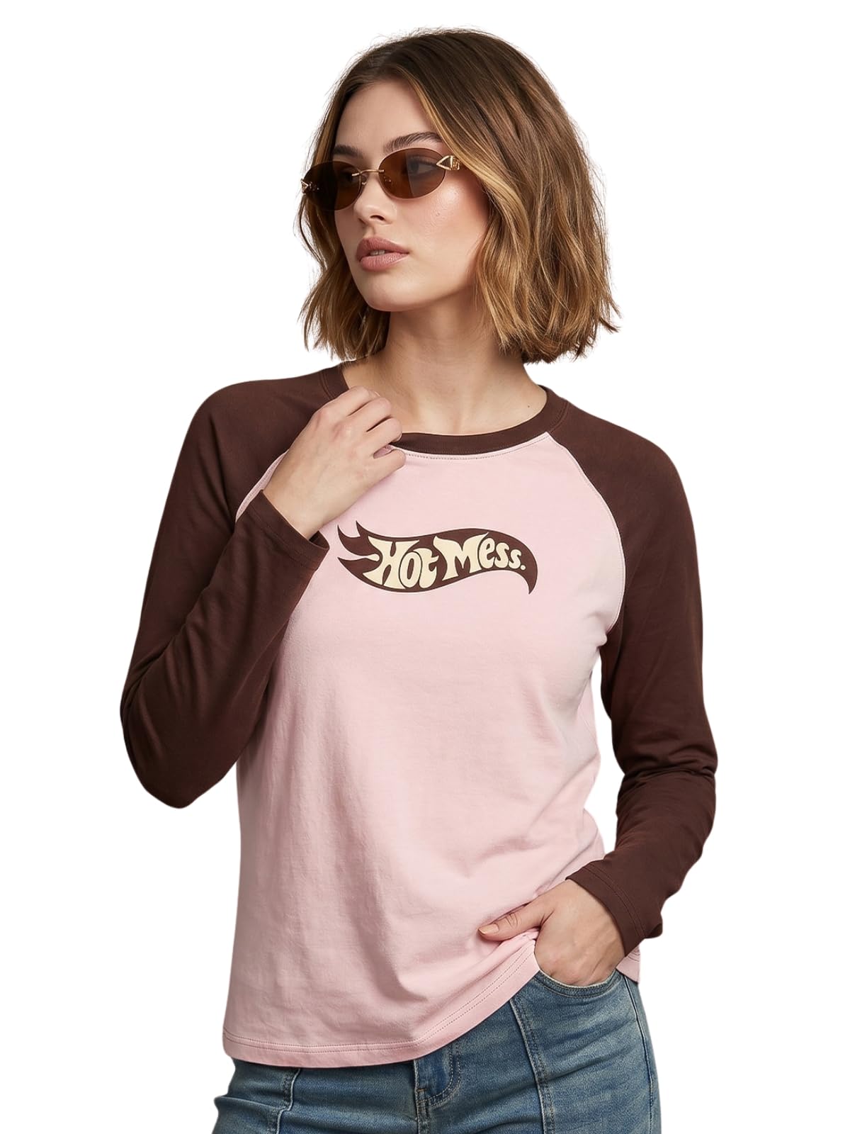 juneberry Women's Raglan Pure Cotton Fabric Long Sleeve Round Neck Graphic T-Shirt (Sizes S–2XL)-picture-16