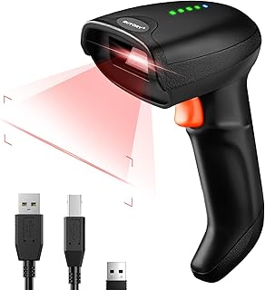 Bluetooth Barcode Scanner Wireless: 1D Bar Code Reader Handheld Scanning UPC Reader Gun Compatible with USB Wired Industrial Cordless Scanner Lector for Inventory POS Library Escaner