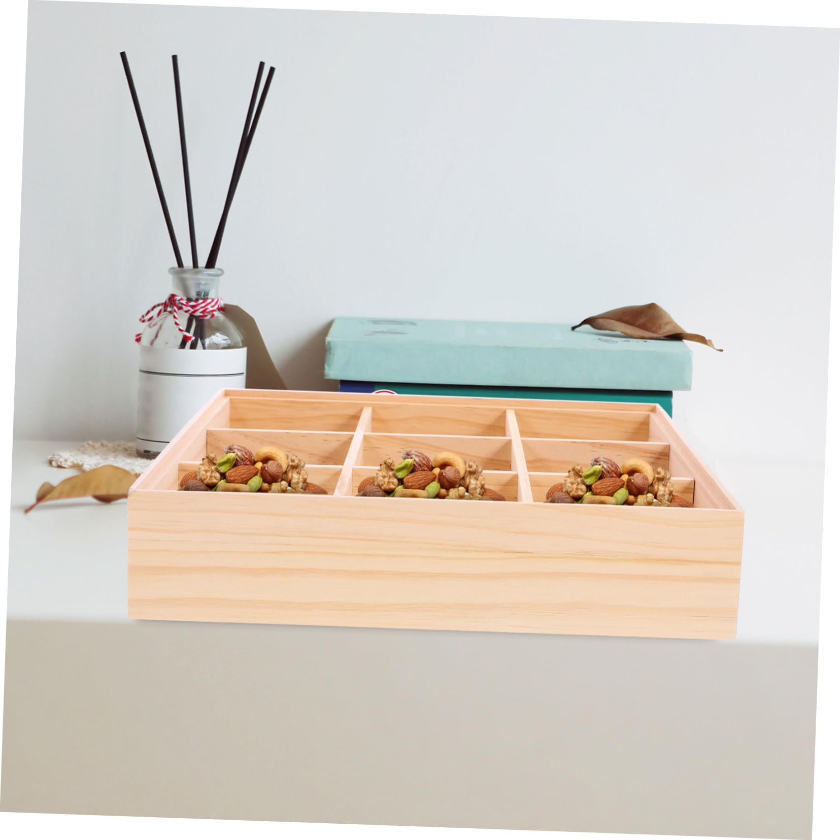 Aufbewahrungsbox mit Fachdesign mit Fächern für Teebeutel und Snacks Holz Multifunktionale Tischbox Braun für Zuhause und Outdoor Picknicks