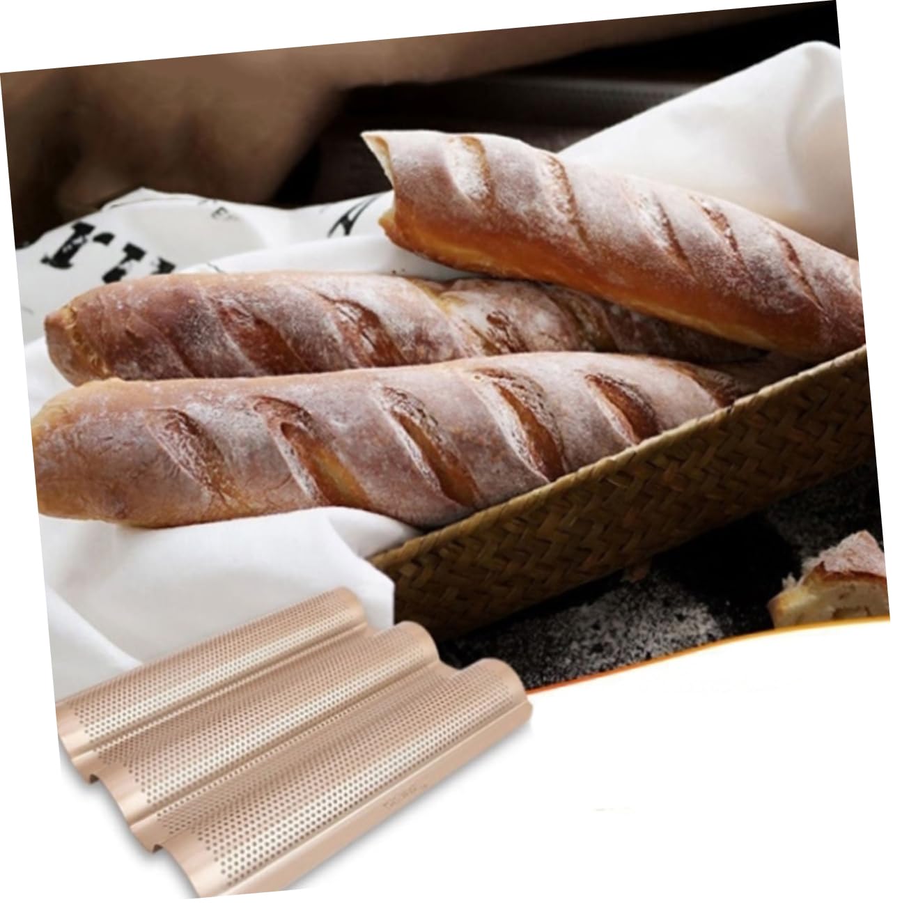 BESTOYARD Edelstahl Brotform für Französisches Brot mit Dreifach Schlitzen Antihaftbeschichtet Gleichmäßige Wärmeverteilung nicht Verformbar zum Backen Zuhause
