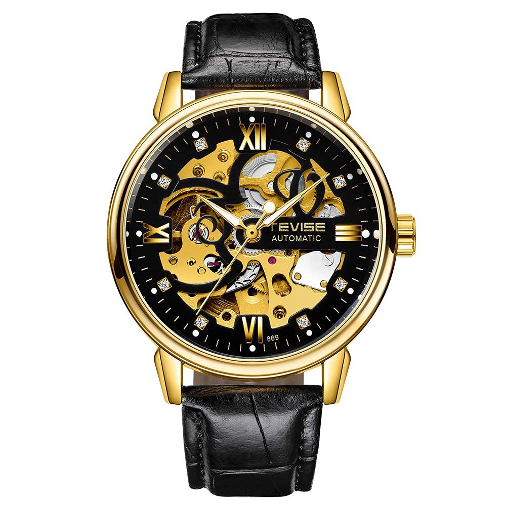 Men Watches Automatic Mechanical Skeleton Watch Genuine Leather Band Luminous Hands 3ATM Waterproof Male Fashion Wristwatch Black (B0C46J6GLM) Amazon Price History, Amazon Price Tracker
