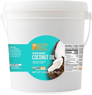 BetterBody Foods Refined Organic Coconut Oil 1 Gallon - Neutral Flavor, High Smoke Point 425°F, MCT-Rich Non-GMO Cooking Oil