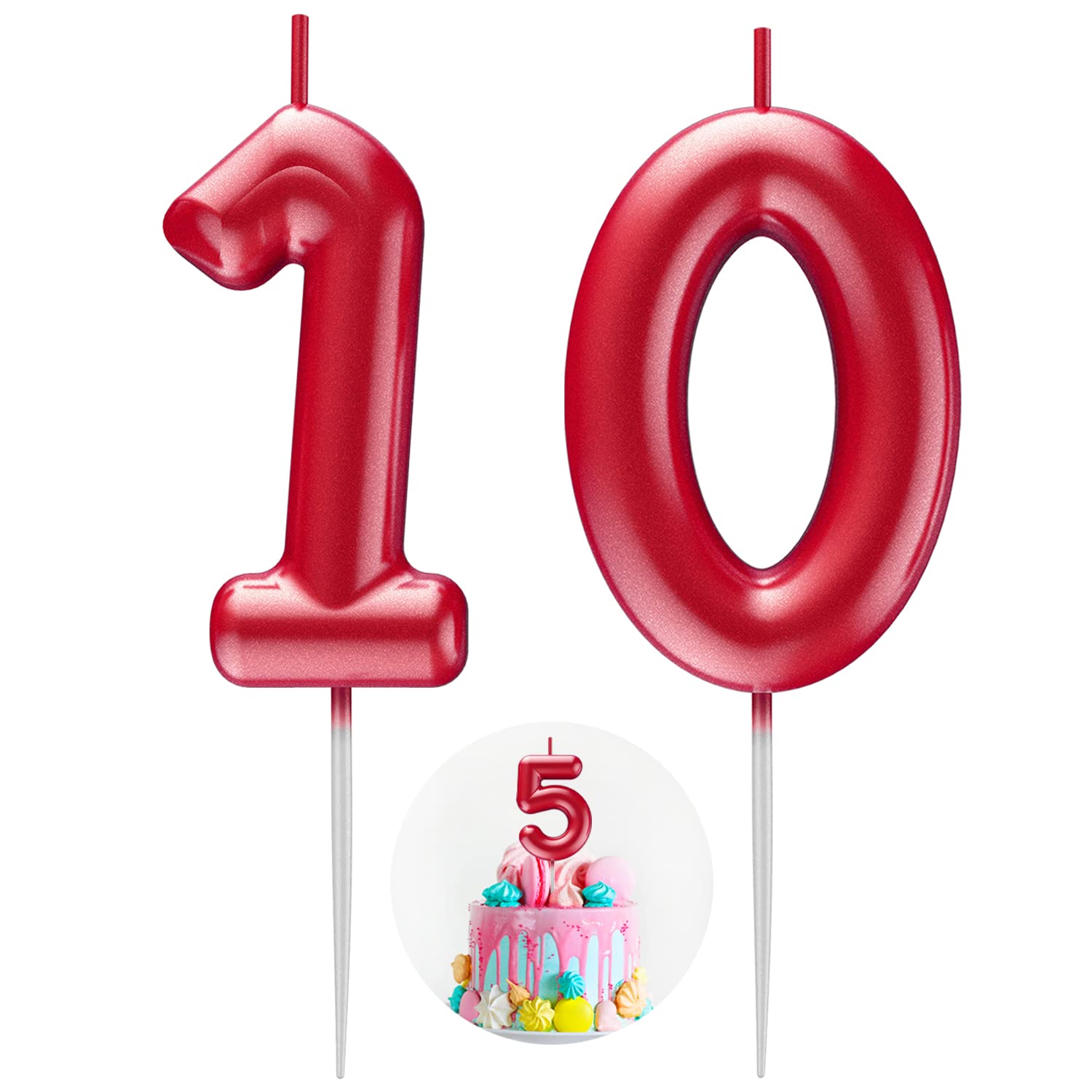 Red Number 10 Candle Happy Birthday 3D Number Candles for Birthday Cake Party Decoration Wedding Anniversary Celebration Supplies