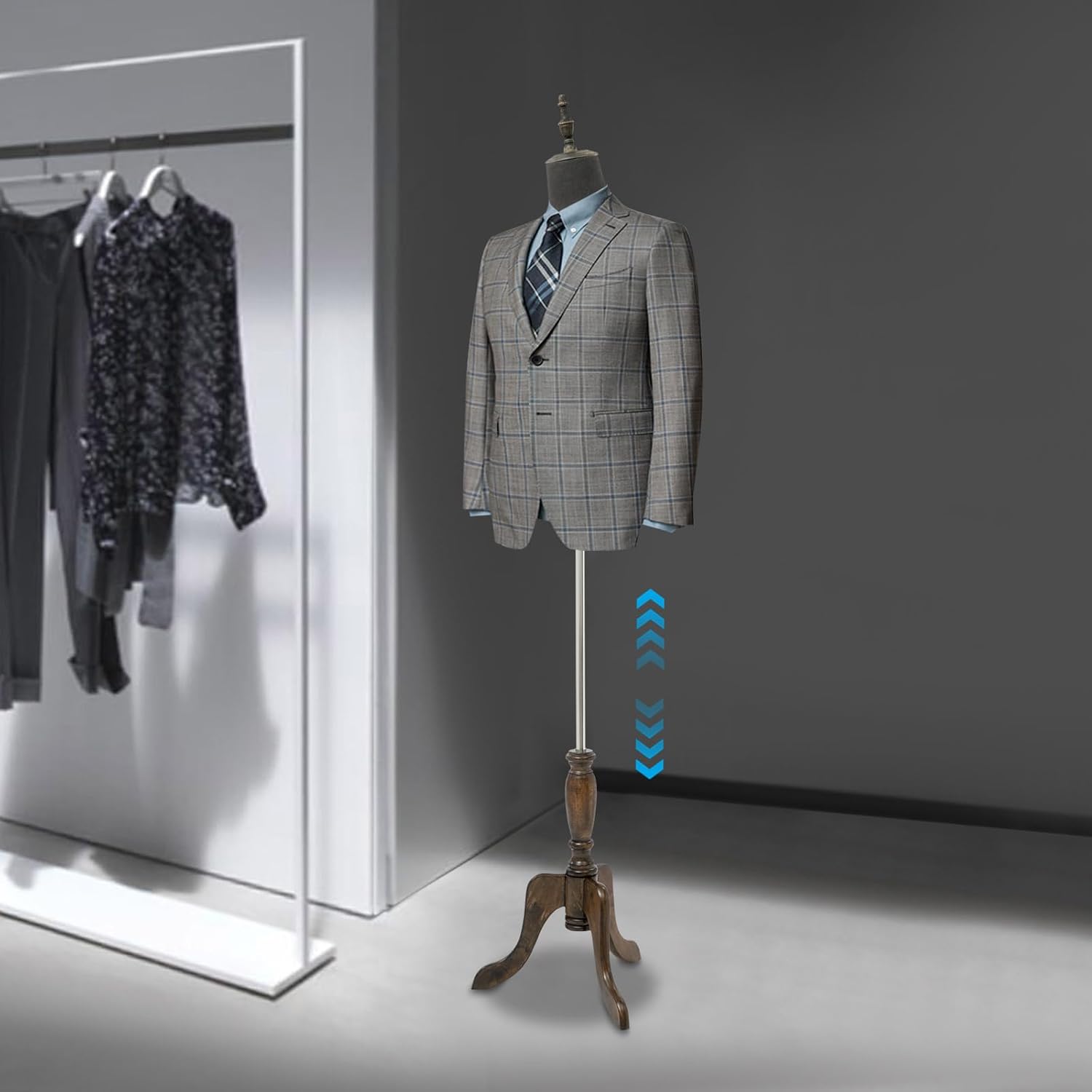 Male Dress Form Torso, Adjustable Height Mannequin for Suits Display, Retro Style Half Body Form with Linen Cover & Tripod Stand, Pin-Friendly Mannequin for Tailor Shop & Clothing Store (Black)