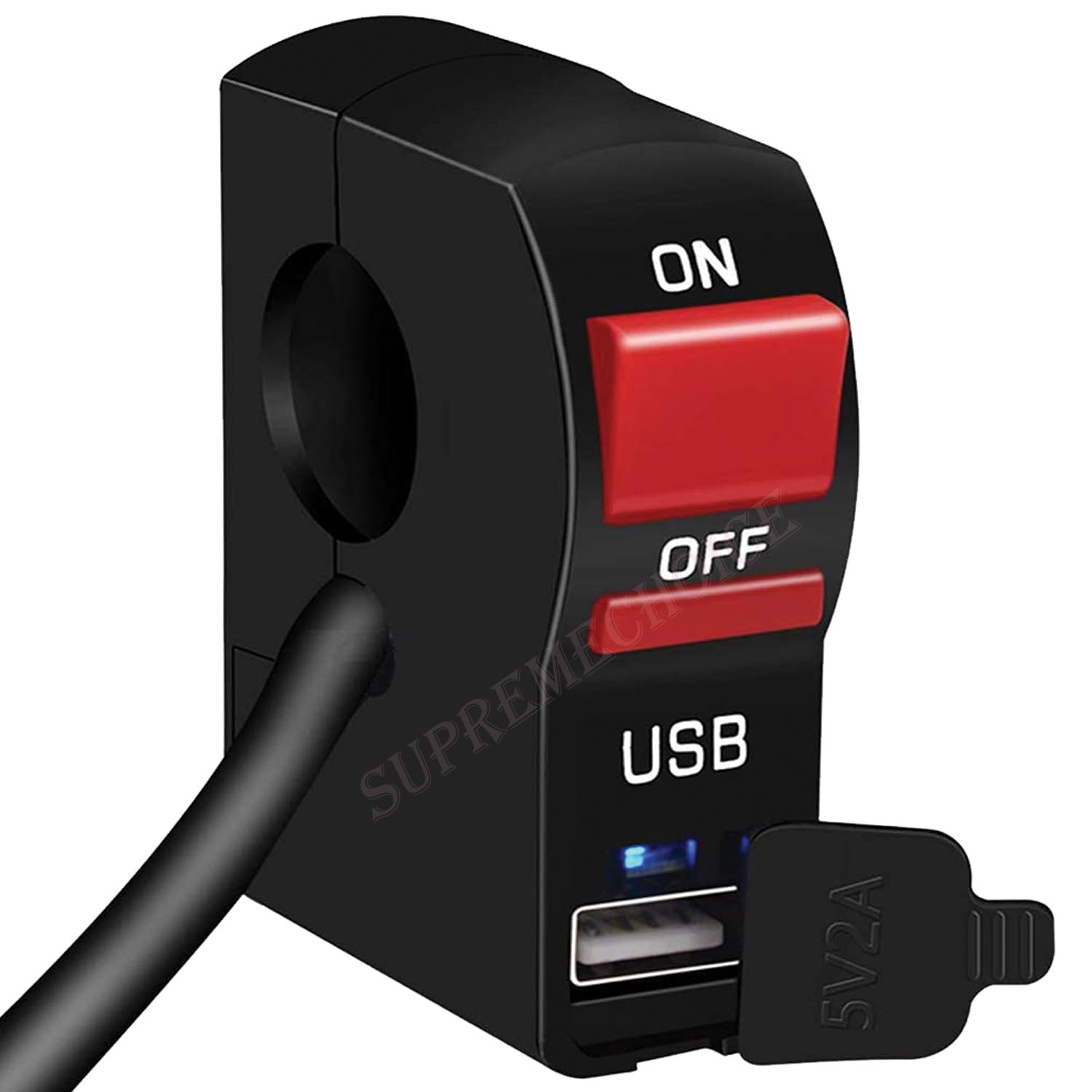 Supreme Choice Bike M6-SW Waterproof Universal Handlebar On-Off Switch Button With USB Charging Port (2 Amp) Black For Bajaj Avenger 220 Cruise