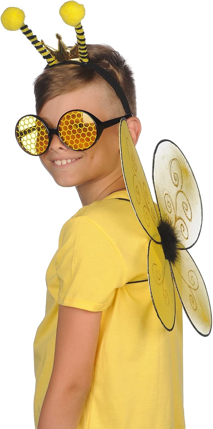 Miniatura 6 de FUNCREDIBLE Accesorios para disfraz de abejorro Diadema de alas de abeja y antena de abeja con gafas de abeja Disfraces de abeja Regalos de