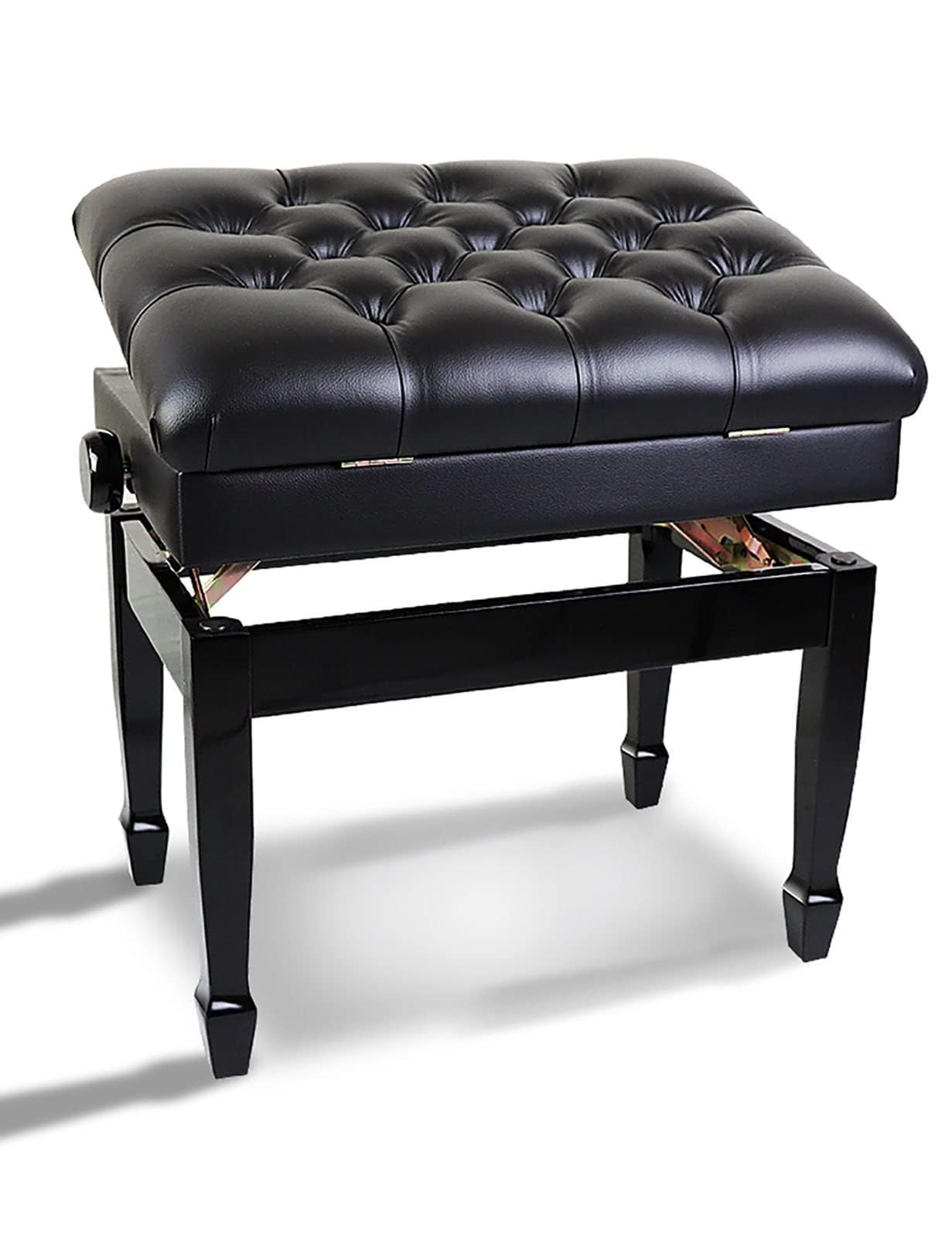 Tabouret de piano en cuir synthétique réglable en hauteur avec pieds en fer à cheval 60 x 40 x 50-60 cm