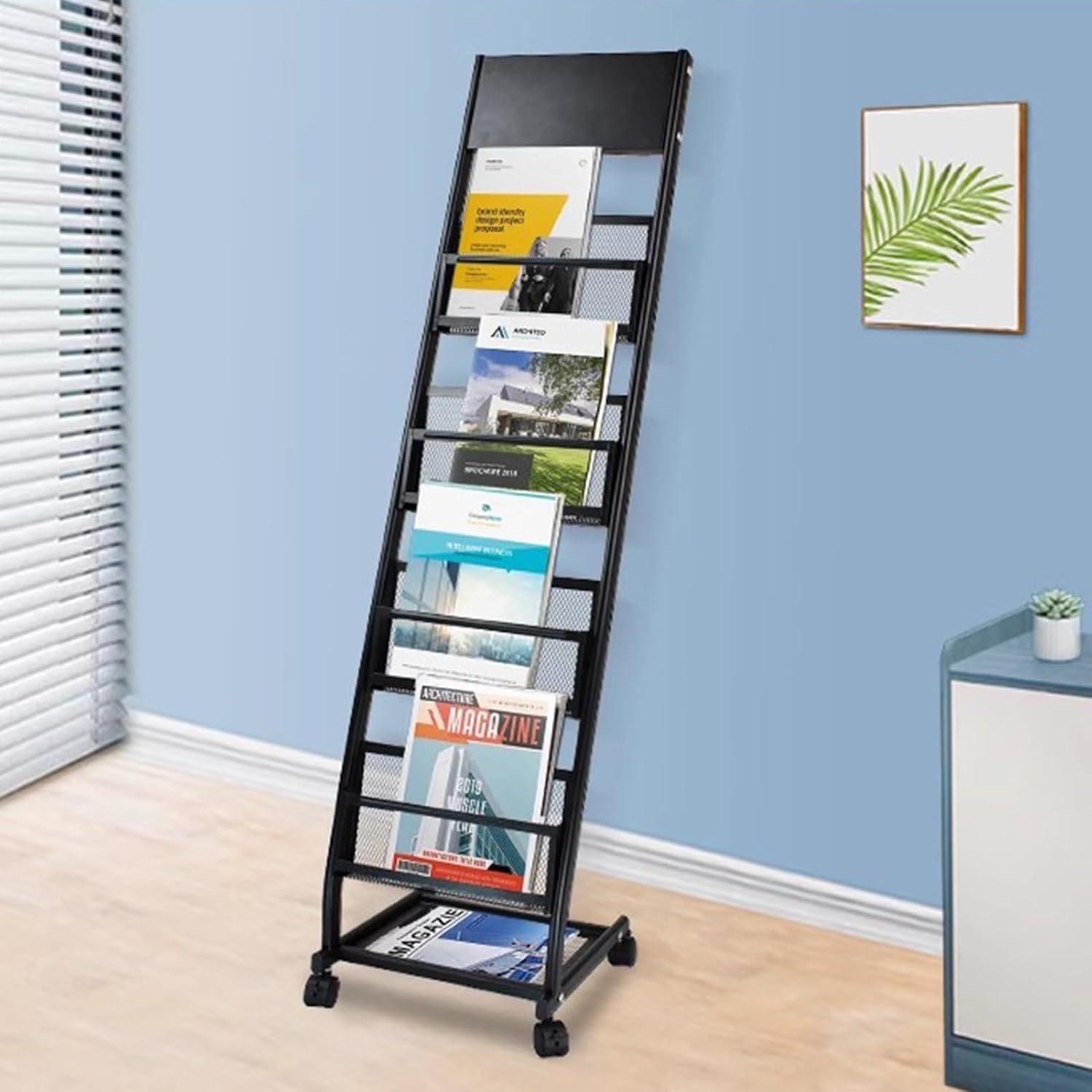 Présentoir de magazines à roulettes et organisateur de dépliants pour bureau