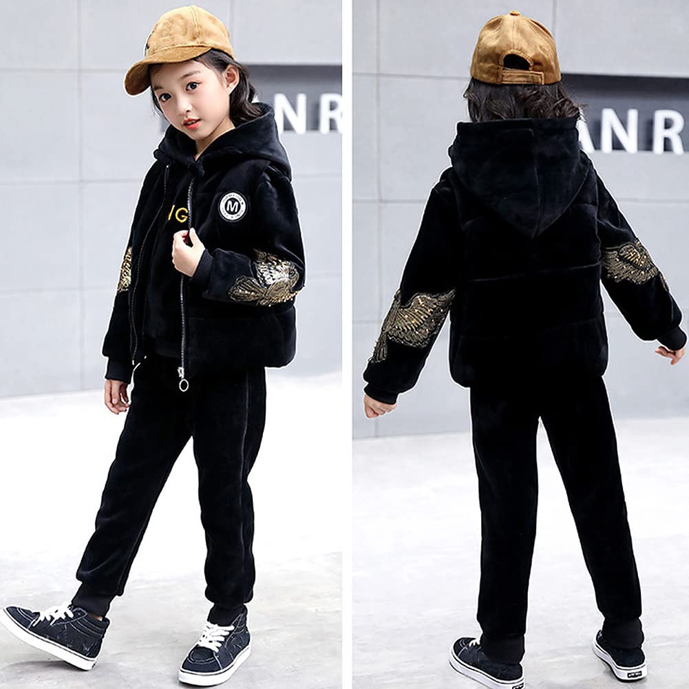 Chandal Niña Encapuchado Polar Forro Sudadera + Pantalón + Chaleco 3 Piezas Moda Personalidad Niños Invierno Deportes Traje para Edad 3-13 Años